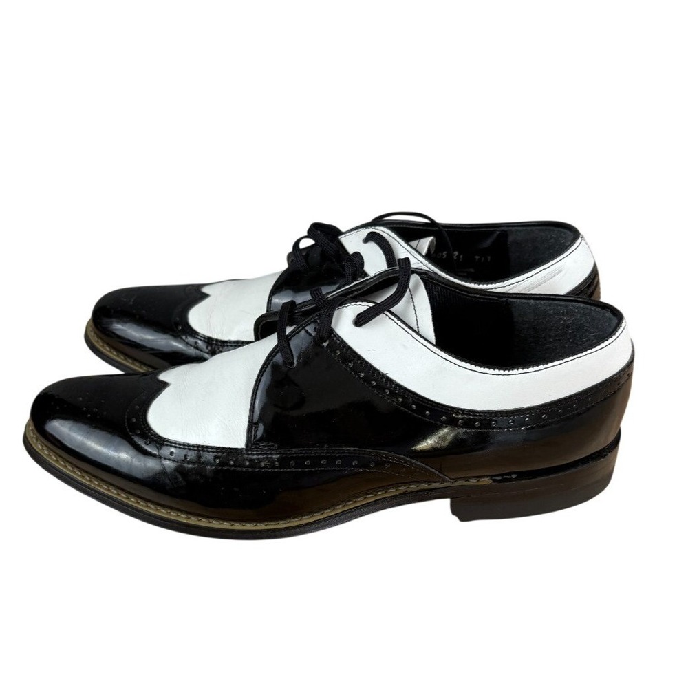 Stacy Adams Mens Black White Patent Leather Wingtip Spectator Oxford Shoes